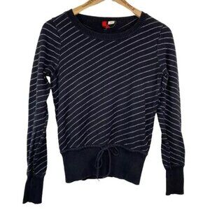 DIVIDED BY H&M BLACK AND METALLIC SILVER STRIPED DRAWSTRING WAIST SWEATER 10